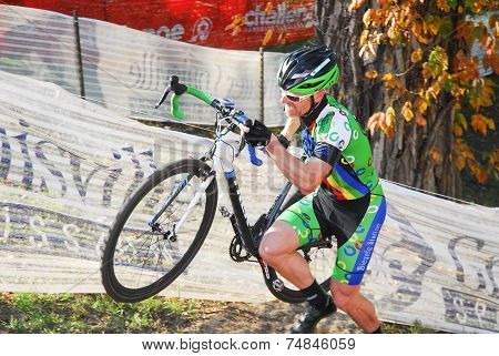 Cyclist Competes In Cyclocross Race