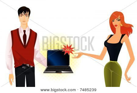 man and woman advertise notebook