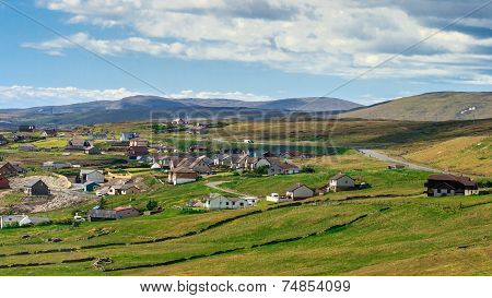Lerwick Town Center Under Blue Sky
