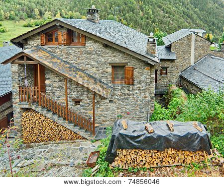 Typical Traditional Dark Brick Andorra Rural Houses