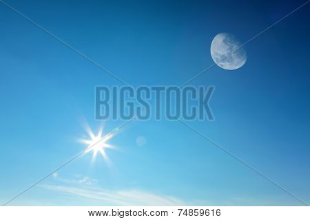 Moon And Sun Together On Sky