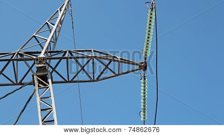 High Voltage Electricity Distribution Pylon Insulator And Power Line Detail