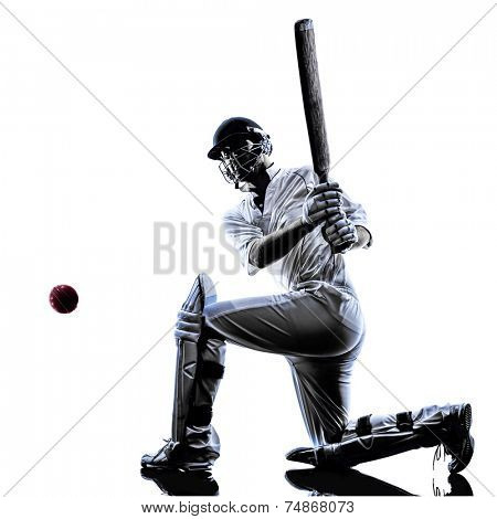 Cricket player batsman in silhouette shadow on white background