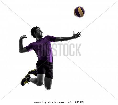young volley ball player man in silhouette white background