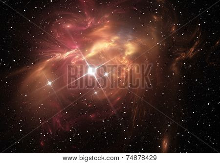 Supernova Explosion With Nebula In The Background
