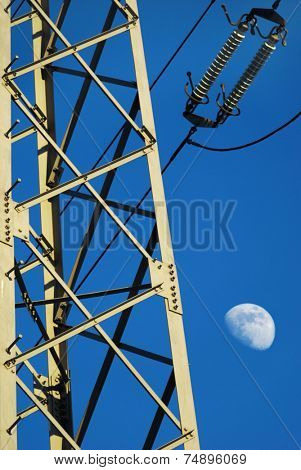 electric pillar, line and the blue sky