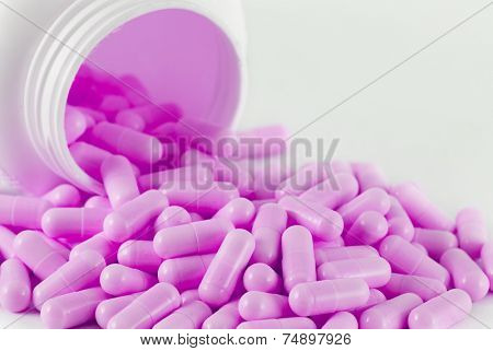 large group pills on white background