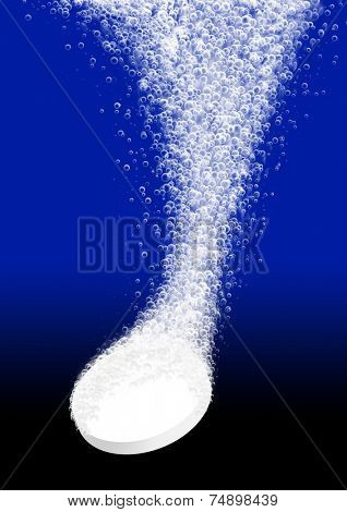 Tablet fizzing in blue water