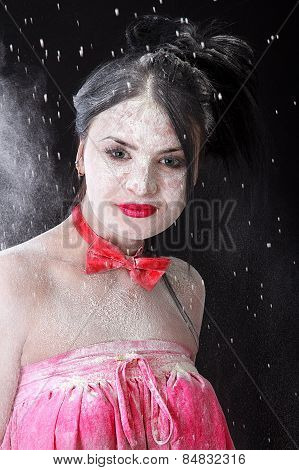 Young Beautiful Woman Covered With A White Powder