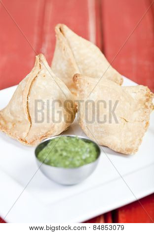 vegetable samosas with corriander chutney