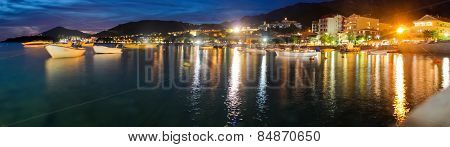 Montenegro, Rafailovici. Sunset view on sea beach