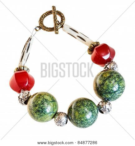 Bracelet From Red Jade And Green Serpentine Stones
