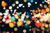 Festive Background With Natural Bokeh And Bright Golden Lights. Vintage Magic Background With Color