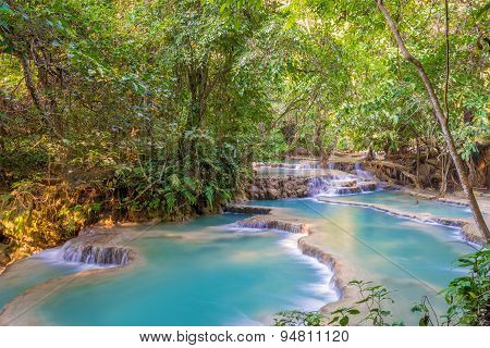 Waterfall In Rain Forest (tat Kuang Si Waterfalls At Luang Prabang, Laos.)