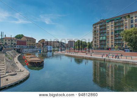 Milan, Italy - June 26, 2015:  The Darsena (a Fleet Of Milan) After Restructuring At Expo 2015