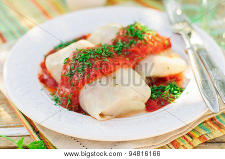 Cabbage Rolls With Tomato Sauce And Dill