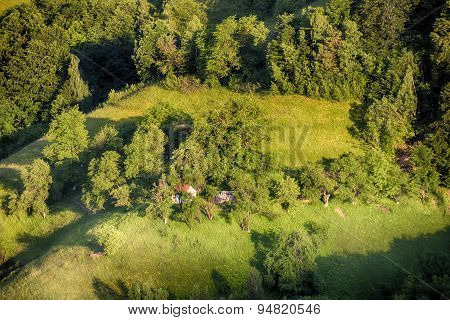 Pale of light. Morning on mountain hills. Holbav