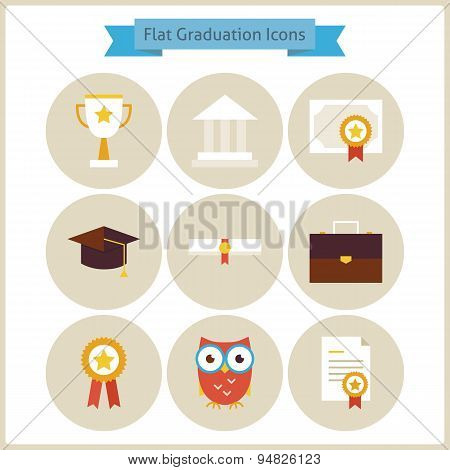 Flat School Graduation And Success Icons Set