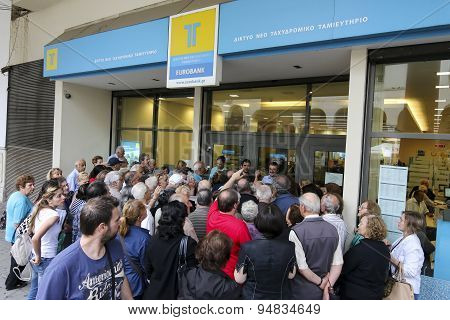 Pensioners Queue Outside A National Bank Branch As Banks Only Opened For The Retired To Allow Them T