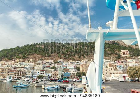 Front view of Pothia bay on Greek Dodecanese Kalymnos island