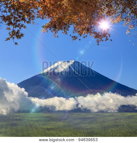 Image Of Sacred Mountain Of Fuji In The Background At Japan