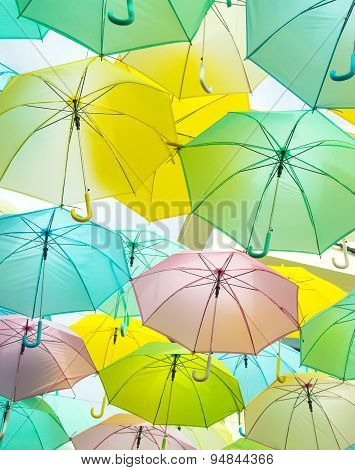 a lot of Colorful umbrellas