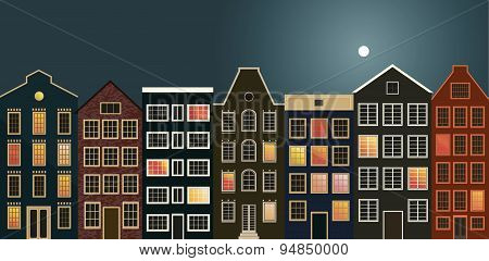 Houses On The Street In Holland.