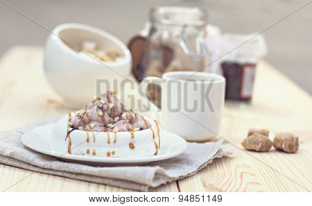 Colorful traditional French Makarons on   the table