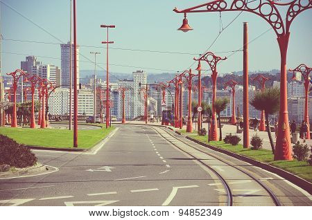 Tramway line on the city embankment.