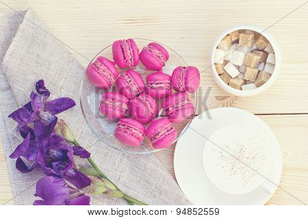 Colorful traditional French Makarons on   the table
