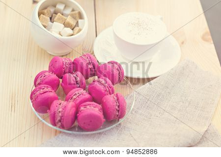 Colorful traditional French Makarons on   the table