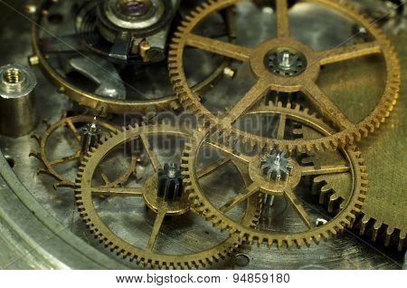 Old Pocket Watch Mechanism Close-up