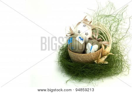 Easter Eggs In Decorative Basket