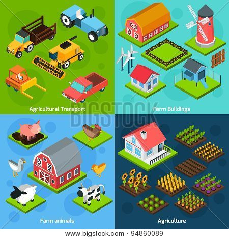 Farm 4 isometric square icons coposition
