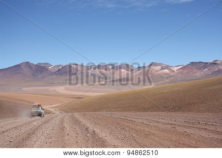 Tourist car at the Atacama Desert in Bolivia