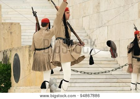 Athens, Greece, 30 May 2015. Evzones guard change in front of parliament of Greece.