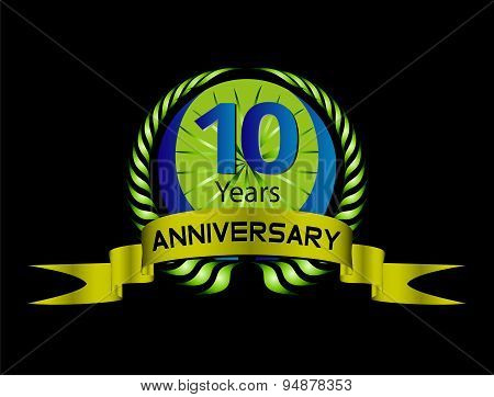 Celebrating 10 Years Anniversary - Green Laurel Wreath Seal with Ribbon