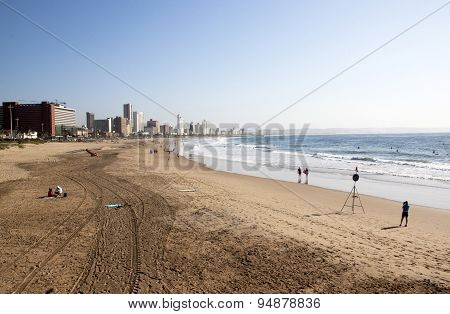 People And Surfers On Addington Beach In Durban