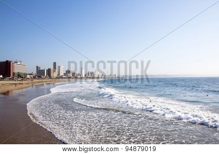 People On Addington Beach Against Durban City Skyline