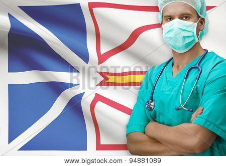 Surgeon With Canadian Province Flag On Background Series - Newfoundland And Labrador