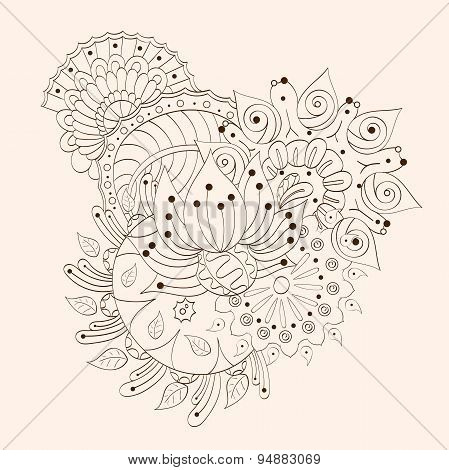 Mehendi tracery isolated hindi handmade drawing