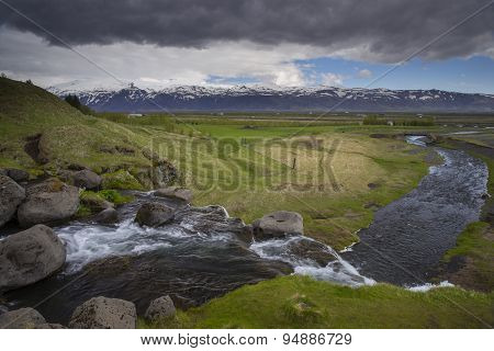 View From Gluggafoss Waterfall In South Iceland