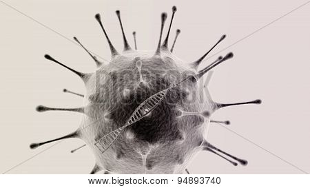 Virus With Dna Helix Inside On Light Background