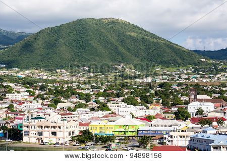 Green Mountain Behind Town On St Kitts