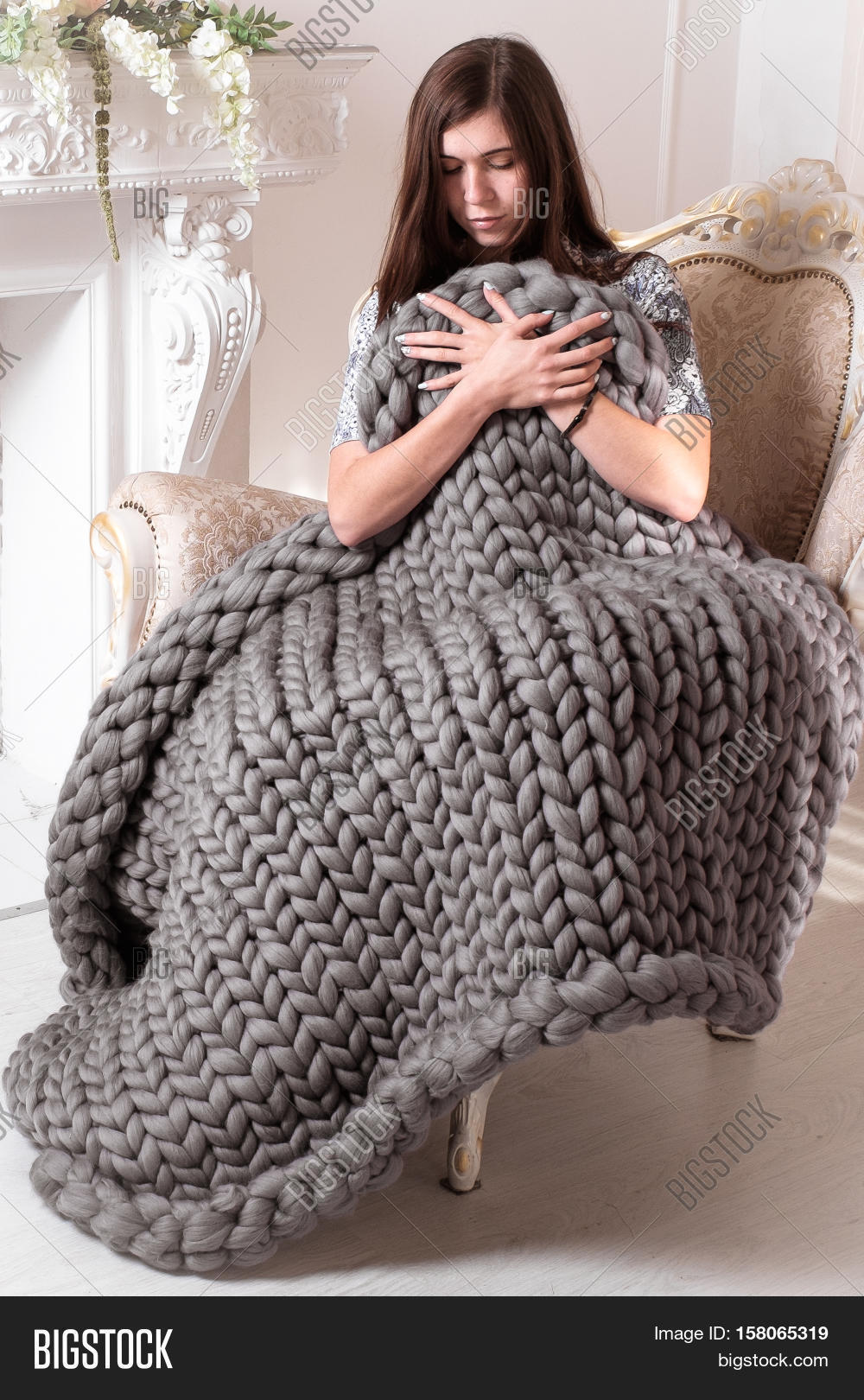 Girl Large Grey Knit Image & Photo (Free Trial) Bigstock