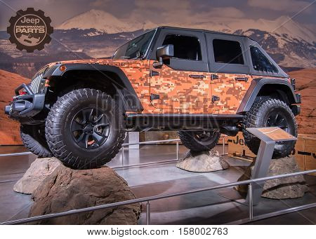 LAS VEGAS NV/USA - NOVEMBER 1 2016: Customized Jeep at the Specialty Equipment Market Association (SEMA) 50th Anniversary auto trade show.