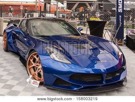 Customized Chevrolet Corvette car at the Specialty Equipment Market Association (SEMA) 50th Anniversary auto trade show. Builder: Ivan Tampi Customs Booth: Tri-Ace Tires