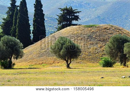 The tumulus or burial mound of the 192 Athenian fallen at the Battle of Marathon also called the 