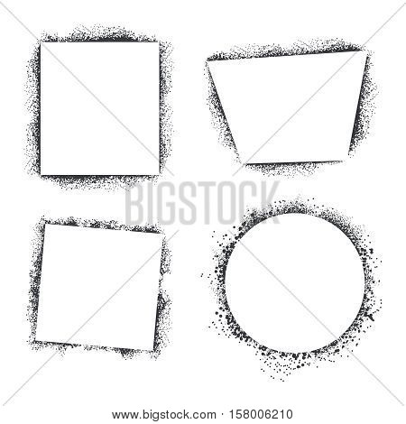 Spray texture frames isolated on white background. Set of frames in form round and square. Grunge frame for banner, vector illustration