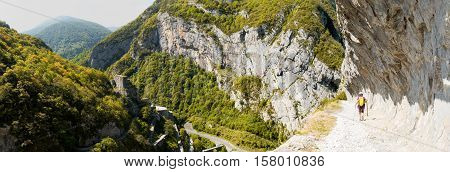 view of the mountain with Fort du Portalet on the french pyrenees